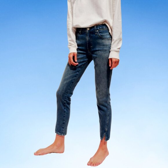 AMO Jeans Twist Mid-Rise Crop Slim, Dark Wash, Sz 25 - Picture 1 of 8